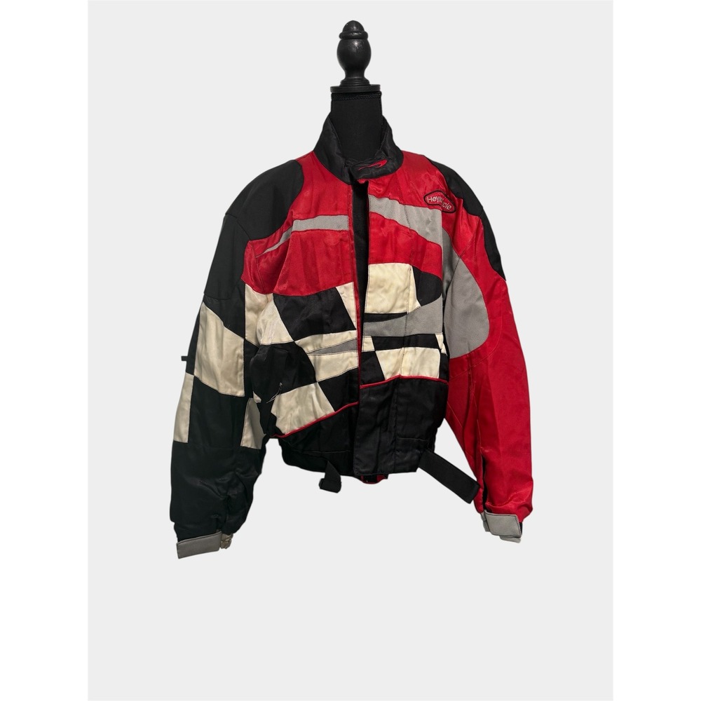 Heyser Cycle Motorcycle Jacket Mens L Red Black White Good Racing Biker Zip‎ Up